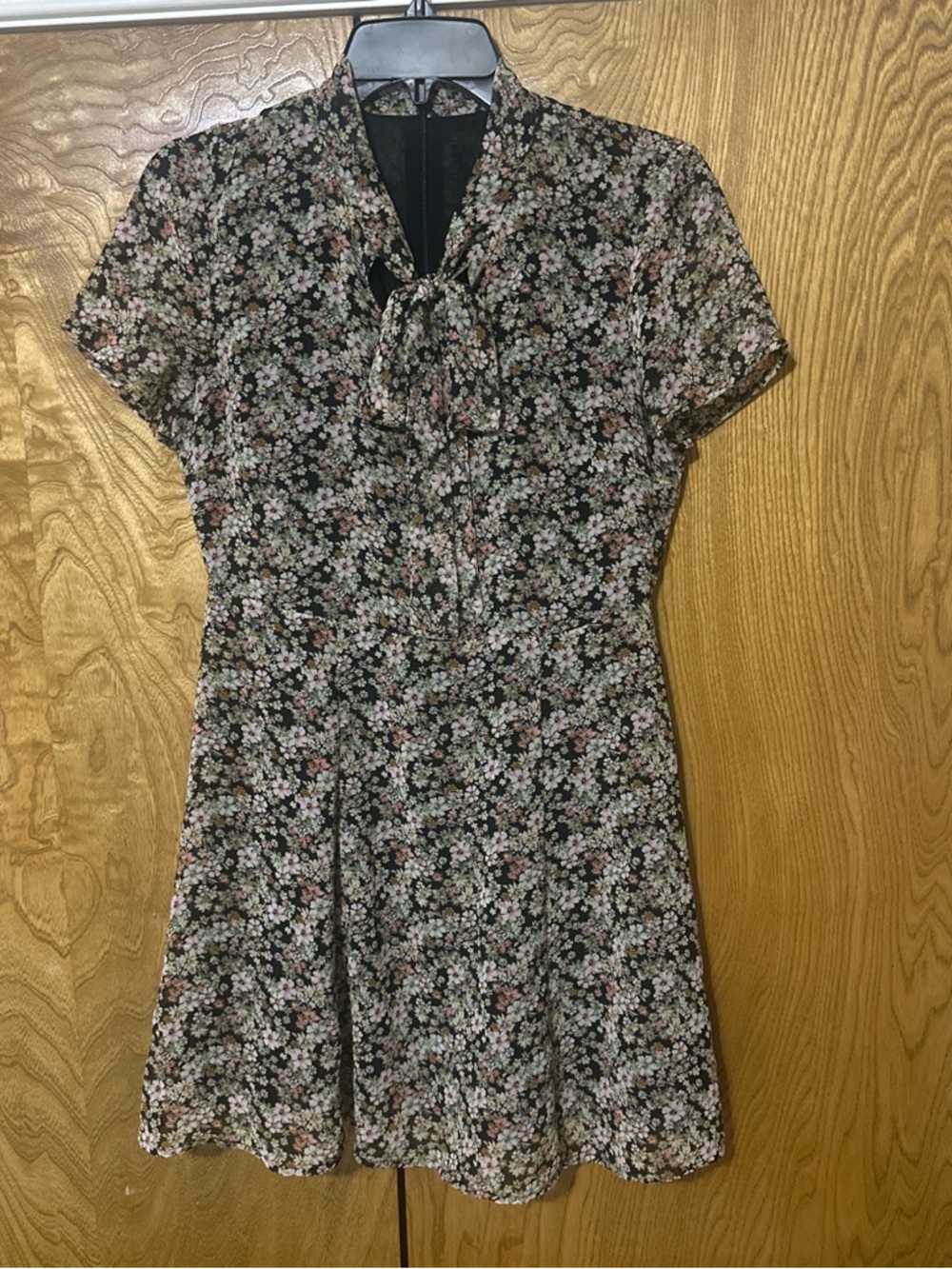 Othr Black Floral Tie-Neck Mini Dress